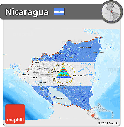 Flag 3D Map of Nicaragua, single color outside, bathymetry sea, flag centered