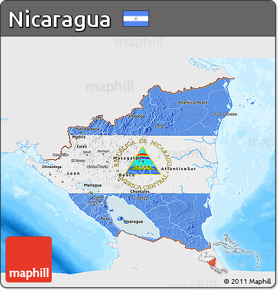 Flag 3D Map of Nicaragua, single color outside, bathymetry sea, flag centered