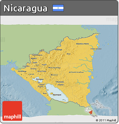 Savanna Style 3D Map of Nicaragua, single color outside