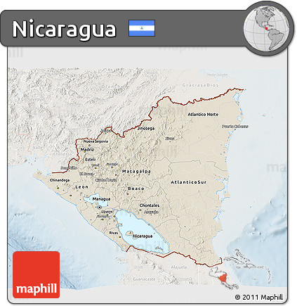 Shaded Relief 3D Map of Nicaragua, lighten