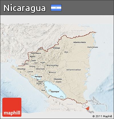 Shaded Relief 3D Map of Nicaragua, lighten