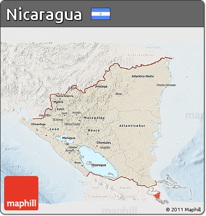 Shaded Relief 3D Map of Nicaragua, lighten