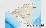 Shaded Relief 3D Map of Nicaragua, single color outside, bathymetry sea, shaded relief sea