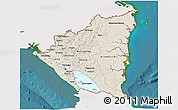 Shaded Relief 3D Map of Nicaragua, single color outside, satellite sea