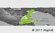 Physical Panoramic Map of Granada, darken, desaturated