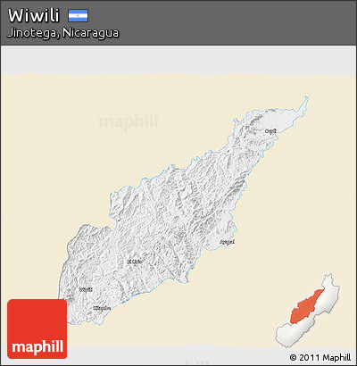 Classic Style 3D Map of Wiwili, single color outside
