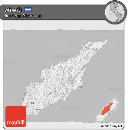 Gray 3D Map of Wiwili, single color outside