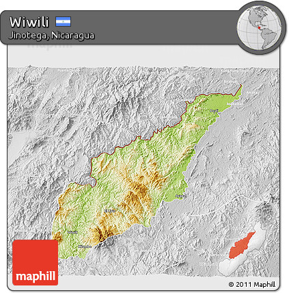 Physical 3D Map of Wiwili, lighten, desaturated