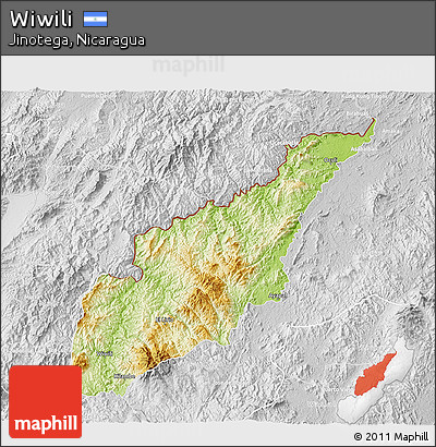 Physical 3D Map of Wiwili, lighten, desaturated