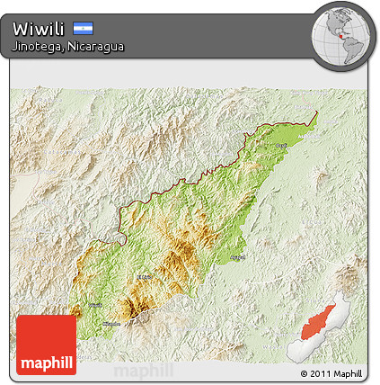 Physical 3D Map of Wiwili, lighten