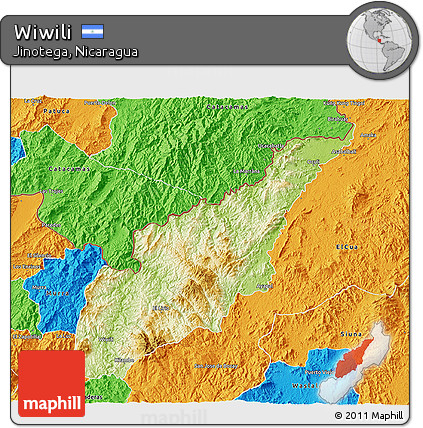 Physical 3D Map of Wiwili, political outside