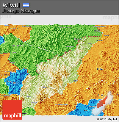 Physical 3D Map of Wiwili, political outside