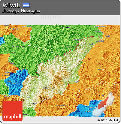 Physical 3D Map of Wiwili, political outside