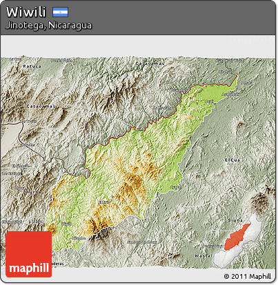 Physical 3D Map of Wiwili, semi-desaturated