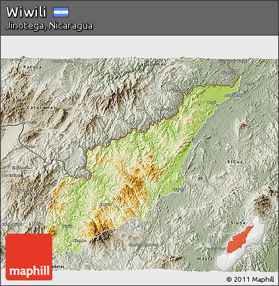 Physical 3D Map of Wiwili, semi-desaturated