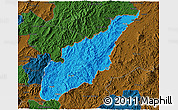 Political 3D Map of Wiwili, darken