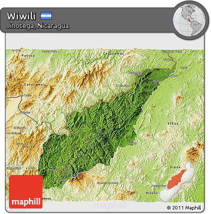 Satellite 3D Map of Wiwili, physical outside