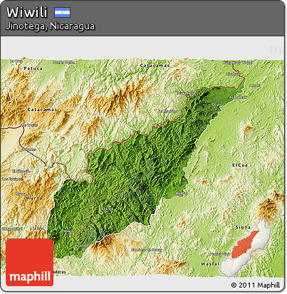 Satellite 3D Map of Wiwili, physical outside