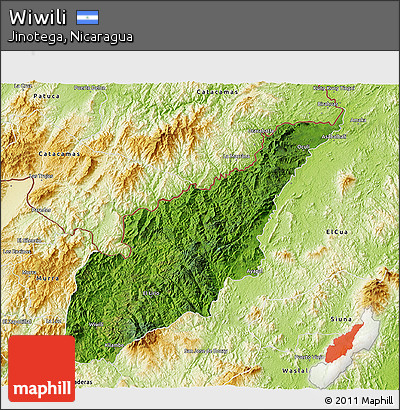 Satellite 3D Map of Wiwili, physical outside