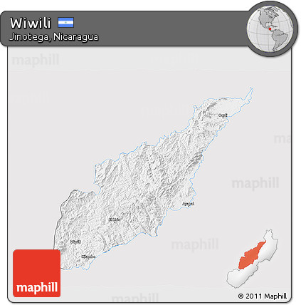 Silver Style 3D Map of Wiwili, single color outside