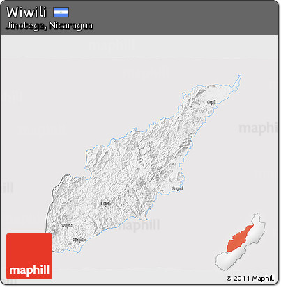Silver Style 3D Map of Wiwili, single color outside