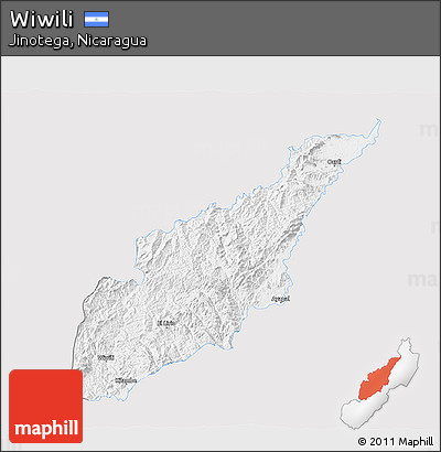 Silver Style 3D Map of Wiwili, single color outside