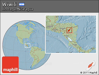 Savanna Style Location Map of Wiwili, within the entire country, hill shading