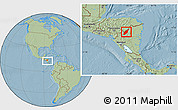 Savanna Style Location Map of Wiwili, within the entire country, hill shading