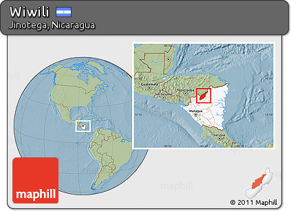 Savanna Style Location Map of Wiwili, highlighted country, hill shading