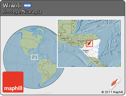 Savanna Style Location Map of Wiwili, highlighted country, hill shading