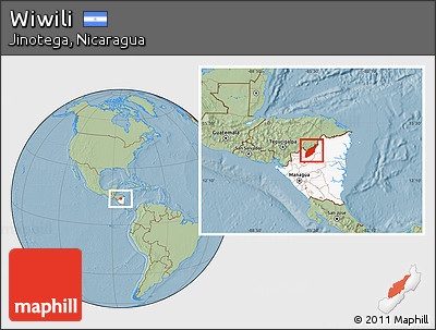 Savanna Style Location Map of Wiwili, highlighted country, hill shading