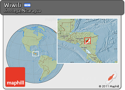 Savanna Style Location Map of Wiwili, highlighted parent region, hill shading