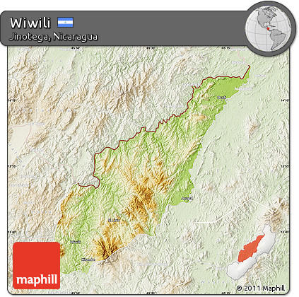 Physical Map of Wiwili, lighten