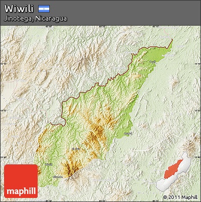 Physical Map of Wiwili, lighten
