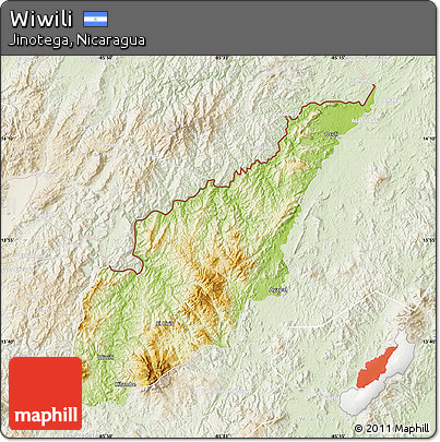 Physical Map of Wiwili, lighten