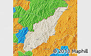 Shaded Relief Map of Wiwili, political outside