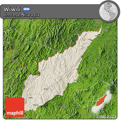 Shaded Relief Map of Wiwili, satellite outside