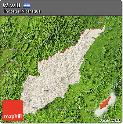 Shaded Relief Map of Wiwili, satellite outside