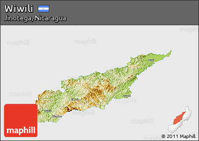 Physical Panoramic Map of Wiwili, single color outside