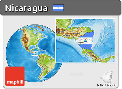 Flag Location Map of Nicaragua, physical outside
