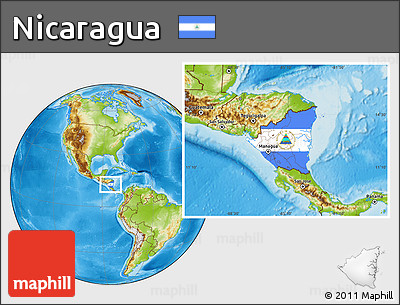 Flag Location Map of Nicaragua, physical outside