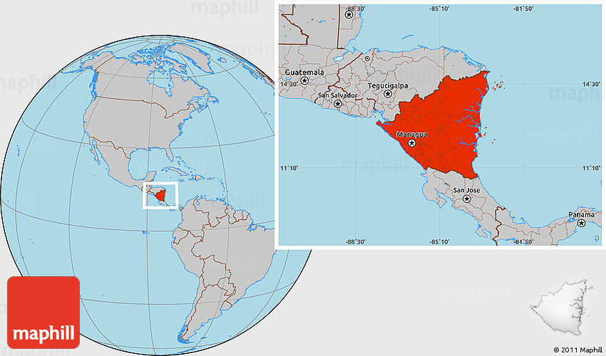 Nicaragua In The Map Gray Location Map Of Nicaragua