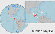 Gray Location Map of Nicaragua, highlighted continent, within the entire continent, hill shading