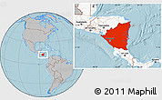 Gray Location Map of Nicaragua, highlighted continent, hill shading