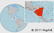 Gray Location Map of Nicaragua, hill shading