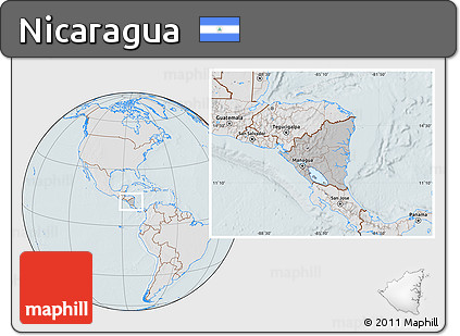 Gray Location Map of Nicaragua, lighten, hill shading