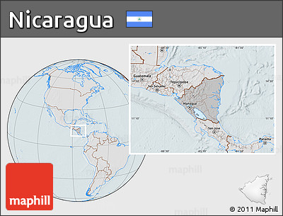 Gray Location Map of Nicaragua, lighten, hill shading