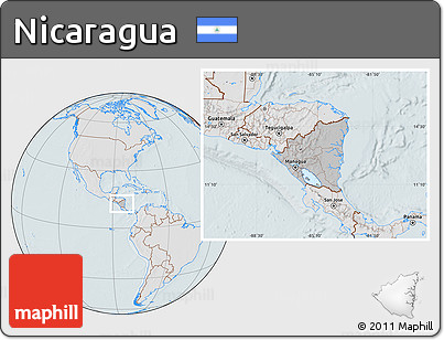 Gray Location Map of Nicaragua, lighten, hill shading