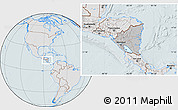 Gray Location Map of Nicaragua, lighten, hill shading