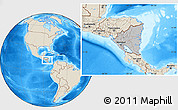 Gray Location Map of Nicaragua, shaded relief outside, hill shading
